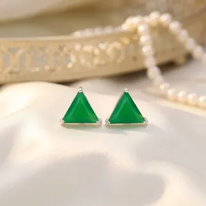 Boucles d'oreilles clous géométriques en onyx vert naturel, en argent sterling 925, bijoux fins en pierres précieuses, fabricant en gros - Product Image 6
