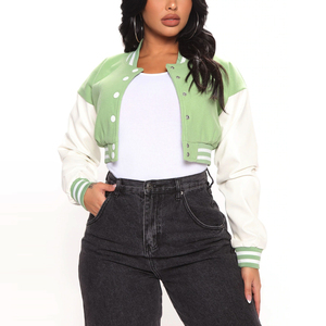 Chaqueta Varsity Personalizada con Logotipo para Mujer, Estilo Letterman, Mangas en Contraste, Ropa Casual de Calle, Otoño Invierno, con Botones y Cadenas - Product Image 5