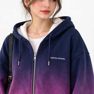Sudadera con capucha y cremallera de gran tamaño con degradado de Oneten Apparel, unisex, de forro polar, informal, para otoño - Product Image 4