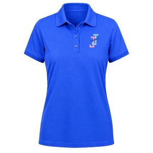 Royal Blue JJ Embroidered Collared Polo <b>Top</b> for Women Short Sleeve Button Front Lightweight Team Apparel - Product Image 1