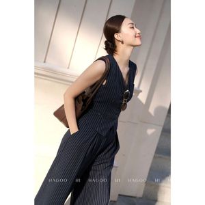 Q737 <b>Women</b> Casual Summer Pinstripe Blazer <b>Trousers</b> Set Short Sleeve Contrast Color Mid Waist Wide Leg Pants <b>Suit</b> Office - Product Image 6