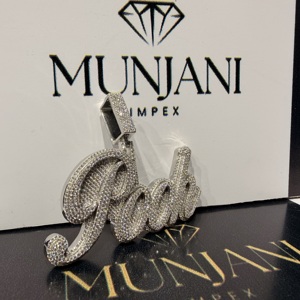Colgante de Lujo POOH con Letra Redonda de Plata 925 y Diamantes Tallados, Joyería Personalizada con Nombre, Chapado en Plata, Certificado IGI, para Hombre - Product Image 3