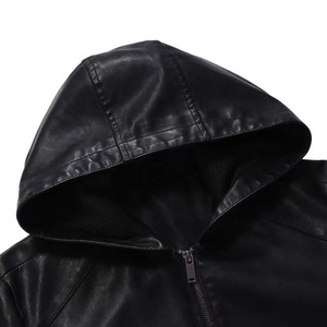 Veste en cuir à capuche pour homme, coupe confortable et aspect élégant - Product Image 3