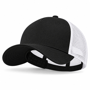 <b>Black</b> and White Mesh Trucker Hat 6-Panel Adjustable Unisex Casual Cap 3D Embroidery Puff Printing High Quality All Seasons - Product Image 2