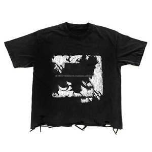 T-shirt Homme Luxe Effet Vieilli 100% Coton Haute Qualité, Logo Vintage Personnalisé, Délavé, Coupe Oversize, Lavage Acide Effet Pierre - Product Image 1