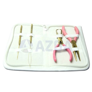 Kit professionnel d'outils pour extensions de cheveux en acier inoxydable rose avec pinces à micro-anneaux et aiguilles à boucle pour salon - Product Image 3