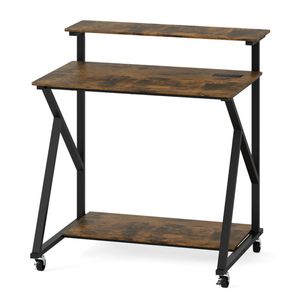 Scrivania Mobile Marrone Rustico da 32 Pollici, Tavolo per Computer Regolabile con Supporto Monitor e Presa di Corrente, in Legno - Product Image 3