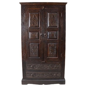 Luxury Handcrafted Solid Wood 2 Door <b>Wardrobe</b> Ornate Jaali Lattice Carving Premium Dark Oak Armoire - Product Image 1