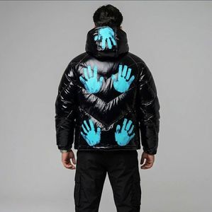 Custom Thermochromic Ink Print Streetwear Crop Vintage Heavyweight Winter Hooded Windproof Color Change Down <b>Puffer</b> <b>Jacket</b> Coat - Product Image 2
