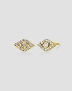 Evil Eyes Tiny Stud <b>Earrings</b> 14K 18K Solid <b>Gold</b> Round Cut Lab Grown Diamond Push <b>Back</b> Lucky Eye Small Everyday Luxury Classic - Product Image 5