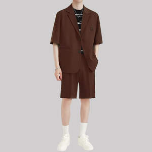 Traje Corto de Verano Personalizado para Hombre, Transpirable, de Color Sólido, Pantalones Cortos Deportivos, Conjunto de 2 Piezas, Traje Casual con Blazer para Hombre - Product Image 1