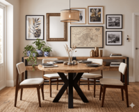 Table à manger ronde moderne en bois massif, faite à la main, 6 places, pieds en bois, design industriel, style farmhouse, pour hôtel, mobilier de salle à manger