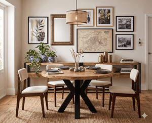 Modern Round <b>Solid</b> <b>Wood</b> Handmade 4 Seater Dining <b>Table</b> with Metal Legs for Kitchen & Dining Room Home Furniture - Product Image 1
