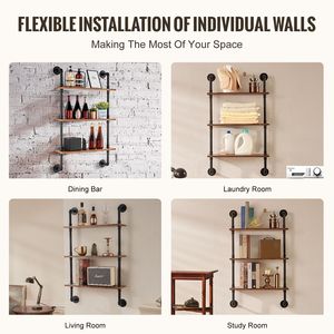 Mensola Industriale a 3 Ripiani in Legno Rustico da Parete 24x7.87in per Libreria e Esposizione - Product Image 4