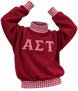 เสื้อสเวตเชิ้ตผู้หญิง Alpha Sigma Tau สีแดงเลือดหมู ผ้าฟลีซโพลีเอสเตอร์ คอตั้ง สีแดงขาวล้วน แบบสวม ทรงฤดูใบไม้ร่วง - Product Image 2