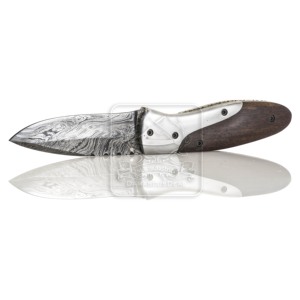 Wholesale Custom Stainless Steel Bolsters Walnut Wood Handle Damascus Steel Drop Point Pocket Knife Cow Leather Sheath Handmade - Product Image 4