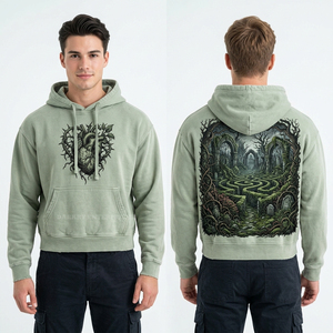 Sudadera con Capucha Verde Menta con Gráfico de Corazón de Espinas, Personalizada para Hombre, con Estampado de Laberinto en la Espalda, Estilo Romántico Gótico Urbano, Sudadera de Forro Polar - Product Image 1