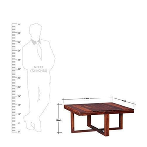 Table basse carrée en teck artisanal avec 4 tabourets, petite table centrale en bois marron pour salon, entrée, dressing, décoration - Product Image 6