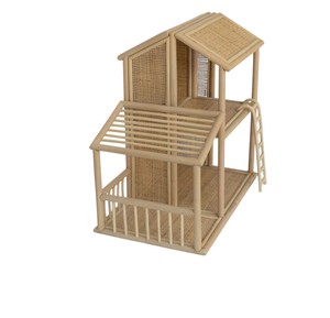 Traditional Handcrafted Natural Wicker Dollhouse Rattan Toy Two Story Mansion <b>Ladder</b> Terrace Nursery Decor Pretend Play Gift Cla - Product Image 2