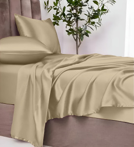 Luxury Champagne Gold Satin Bedsheet Set With Silky Pillowcases Elegant Smooth Bedroom Bedding Decor - Product Image 3
