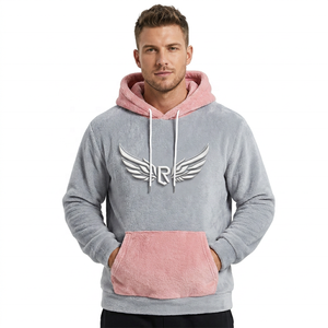 Sudadera con Capucha Unisex, Diseño Color Block, Felpa, Estilo Holgado, Informal de Invierno, Gris y Rosa, con Bolsillos - Product Image 3