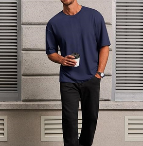 Camiseta Casual de Algodón para Hombre, Cuello Redondo, Manga Corta, Color Azul Marino, Talla Grande - Product Image 5