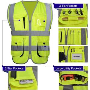 Chaleco DE SEGURIDAD naranja de alta visibilidad con 10 bolsillos personalizable 2025 con ribete reflectante transpirable para agregar su logotipo - Product Image 1