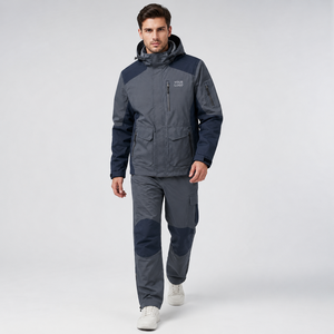 Ripstop Polyester Fabric Hooded Solid Two Piece Windbreaker Set <b>Zip</b> Pocket Chest Design Custom Color Combination OEM - Product Image 2