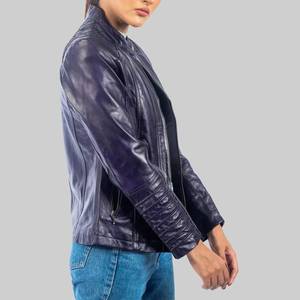 Rebecca Womens Purple Distressed Biker <b>Leather</b> <b>Jacket</b>-Breathable Stand-Up Collar <b>Winter</b> - <b>Leather</b> <b>Jacket</b> Purple - Product Image 4
