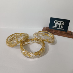 <b>Unique</b> Gold Flake Resin Craft Bangle Set Chunky Clear Acrylic Bracelets Handmade Designer Jewelry Women - Product Image 3