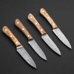 Ensemble de couteaux de cuisine en acier Damas faits à la main, couteau de chef, couteau utilitaire, couteau à éplucher, manche en bois, OEM personnalisé, vente en gros - Product Image 1