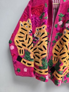 Wholesale Velvet Jacket Tiger With Floral Embroidered Jacket <b>Coat</b> Boho Chic Jacket Women's Outerwear - Product Image 4
