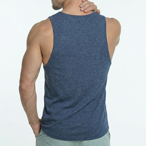 Men's <b>Navy</b> Blue Workout Tank <b>Top</b> 100% Cotton Quick Dry Sleeveless Shirt Men Gym Fitness Wear Tank <b>Tops</b> Mens - Product Image 2