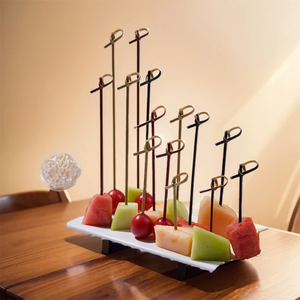 Natural Bamboo Cocktail Picks 12cm Handmade Knot Skewers for Appetizer Dessert Drink Decoration OEM <b>Packaging</b> - Product Image 3