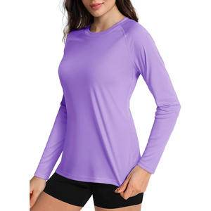 Unisex Purple Long Sleeve Rash Guard Quick Dry Polyester <b>Swim</b> Top with Front Logo UPF50+ Anti-Bacterial Eco-Friendly <b>for</b> Adults - Product Image 1
