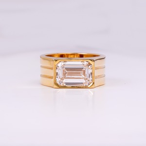Luxury 18k Gold Plated Silver Diamond <b>Ring</b> In Octagon Cut <b>Mens</b> Band Trendy Hip Hop Party Engagement <b>Ring</b> Premium Male Jewelry - Product Image 1