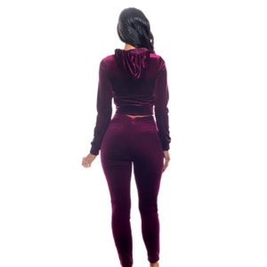 Ensemble 2 pièces en velours Y2K personnalisé pour femme : Veste à capuche zippée avec logo brodé et pantalon évasé – Marque streetwear OEM - Product Image 2