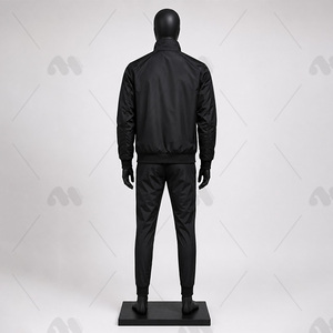 Men's Black Tracksuit Full Sleeve Stand Collar Solid Color Casual Autumn Wear Regular Fit Zipper Closure Midweight Polyester - Product Image 2
