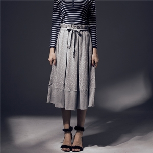 ODM otoño Midi Polka Dots azul marino gris faldas para mujer - Product Image 4