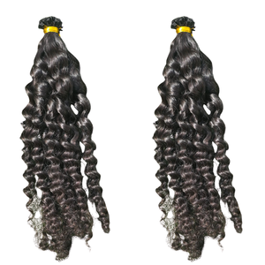 Extensiones de Cabello Rizado con Punta Plana, Cabello Humano Remy 100% Natural, Color Negro, de Una Sola Capa - Product Image 2