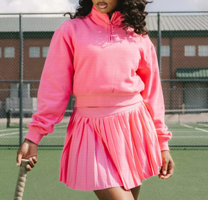 Custom 2 Piece Matching Sets Outfit Quarter Zip Sweatshirts Mini <b>Skirt</b> Pleated <b>Skirt</b> <b>and</b> <b>Top</b> Tennis Set for Women - Product Image 2
