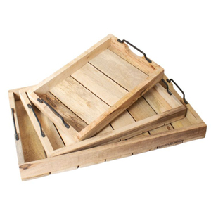 Handcrafted Mango Wood <b>Serving</b> Tray <b>Set</b> With Metal Handles Eco-Friendly Rustic Trays For Wholesale Coffee Table And Restaurant - Product Image 1
