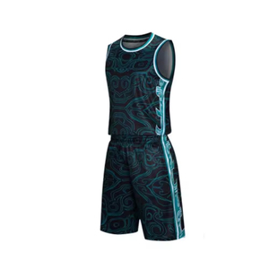 Ensemble de maillots de basket-ball sublimés personnalisés pour hommes, débardeur sans manches et short imprimés, respirants, à taille élastique, en polyester - Product Image 3