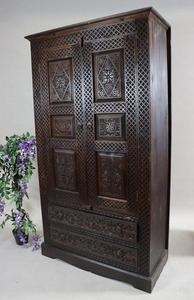 Luxury Handcrafted Solid Wood 2 Door <b>Wardrobe</b> Ornate Jaali Lattice Carving Premium Dark Oak Armoire - Product Image 3