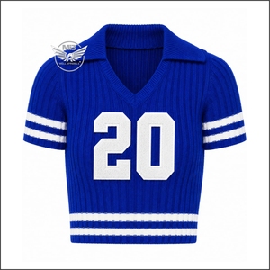 Suéter de Punto Acrílico para Mujer, Estilo Vintage, Cuello en V, Manga Corta, Estilo Preppy, con Logotipo Frontal, Ecológico, Marca Zeta - Product Image 1