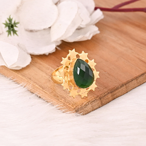 Trendy <b>Adjustable</b> Gold Plated Green Brass Handmade Gemstone <b>Ring</b> for Women - Product Image 3