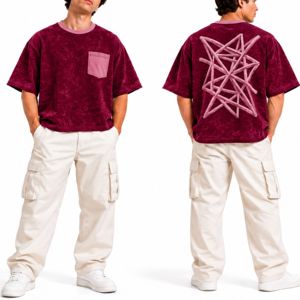 เสื้อยืดโอเวอร์ไซส์สีน้ำเงินฟอกยีนส์ AGREE สำหรับผู้ชาย ผ้าฝ้าย 100% พิมพ์ลาย HD คอประดับเพชร ลายทางด้านหลัง สไตล์สตรีทแวร์ แขนสั้น น้ำหนัก 200 กรัม - Product Image 6
