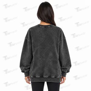 Tiierwear Women's Oversized <b>Black</b> Acid Washed <b>Crew</b> <b>Neck</b> <b>Sweatshirt</b> Drop-Shoulder Autumn Acid Wash <b>sweatshirts</b> for Women - Product Image 4