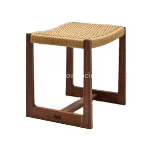 <b>Elegant</b> Antique Solid Wood Rope Knitted Child Stools Sturdy Small Shoe Changing Handmade for Kids or Adults - Product Image 1