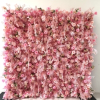 Panel Bunga Sutra Gulung Berkualitas Tinggi 8x8 Custom 3d/5d Dinding Bunga Mawar Buatan Warna Pink Latar Belakang Dekorasi Pernikahan